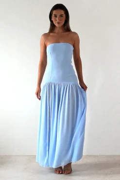 Polinna Strapless Chiffon Maxi Dress | Blue