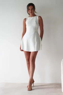 Polly Structured Pearl Detail Mini Dress | White