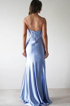 Pranvera Embellished Micro Crystal Gown | Dusty Blue