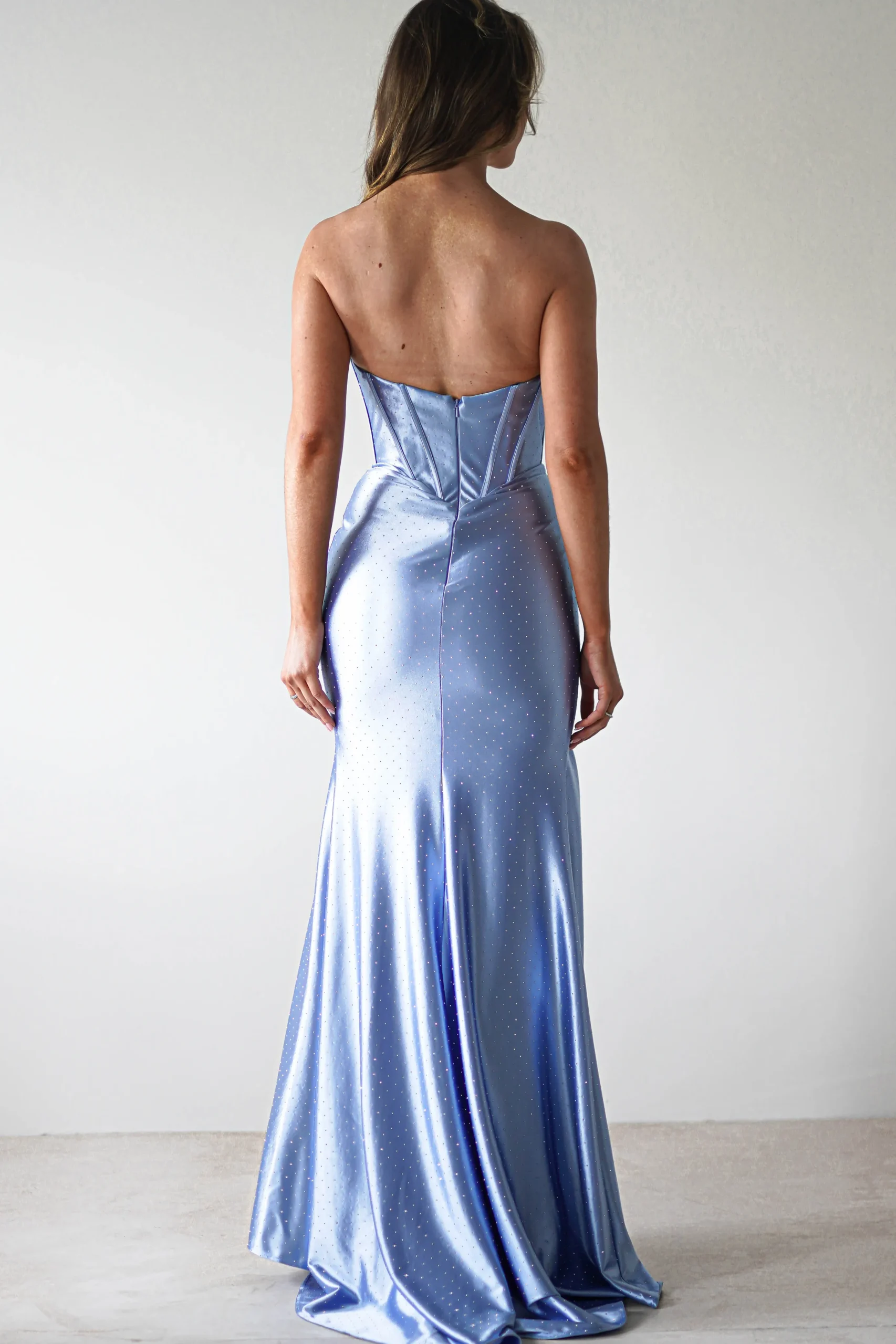 Pranvera Embellished Micro Crystal Gown | Dusty Blue