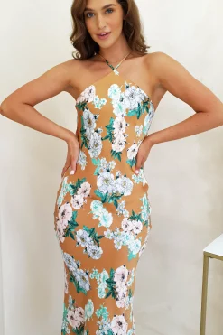 Provence Halter Nect Midi Dress | Orange Print