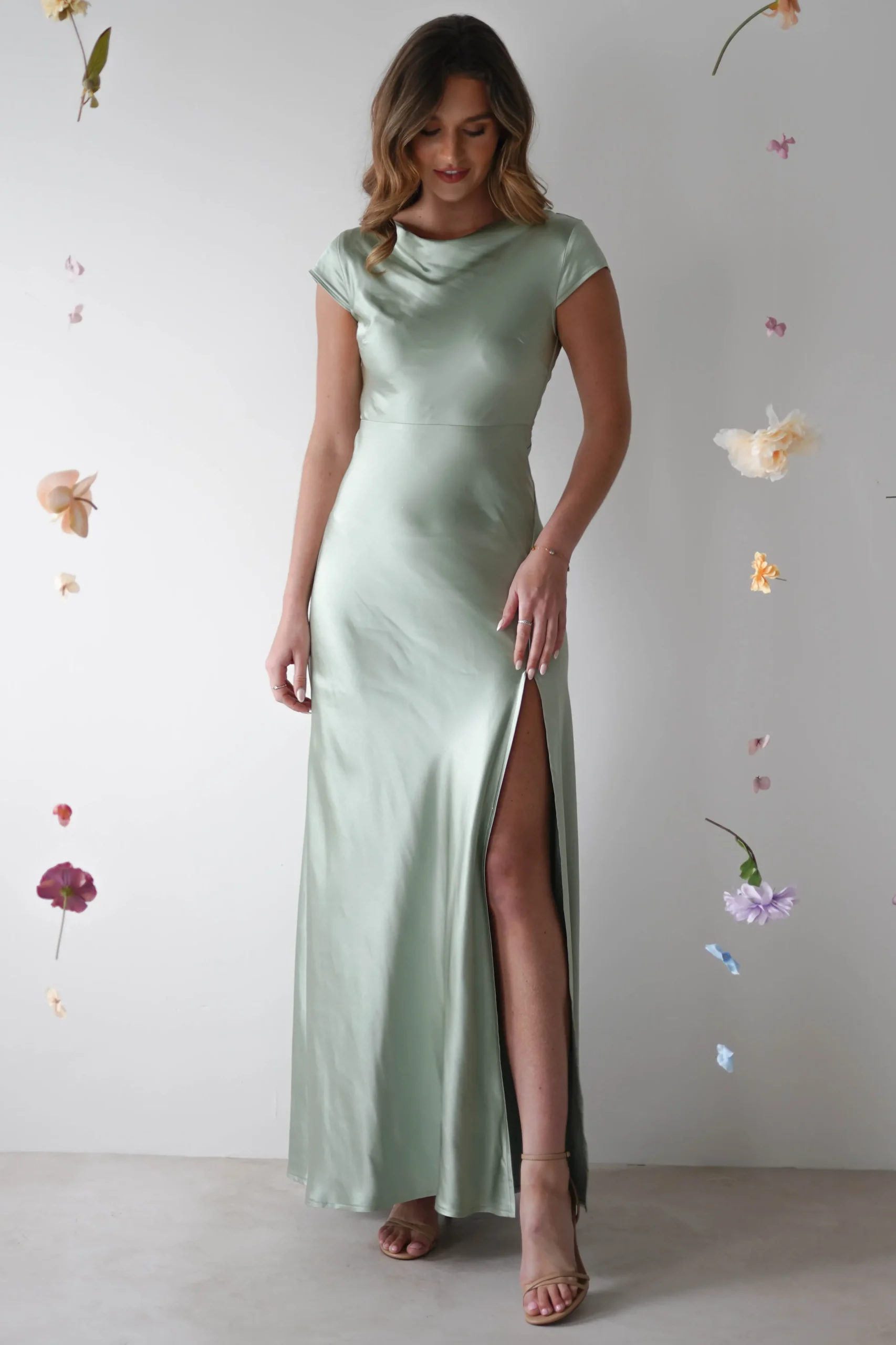 Ramona Soft Satin Maxi Dress | Sage