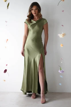 Ramona Soft Satin Maxi Dress | Olive