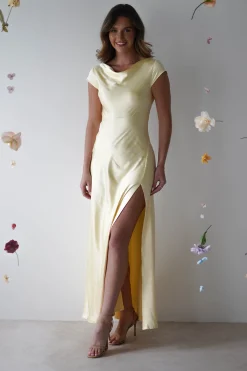 Ramona Soft Satin Maxi Dress | Yellow