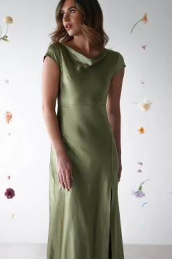 Ramona Soft Satin Maxi Dress | Olive