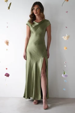 Ramona Soft Satin Maxi Dress | Olive