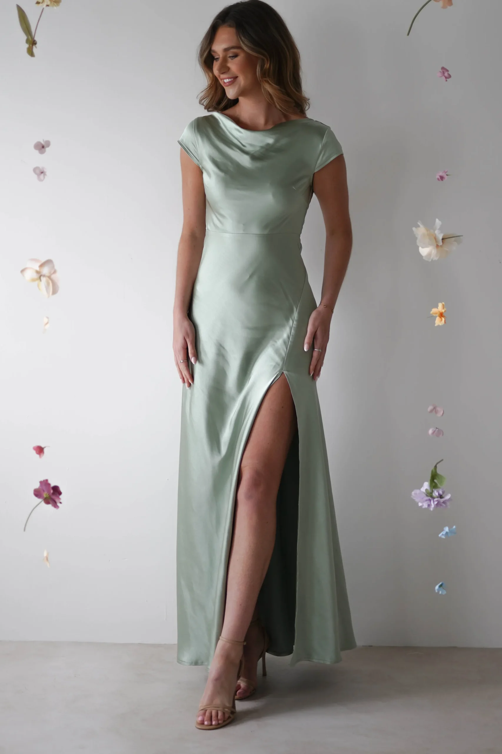 Ramona Soft Satin Maxi Dress | Sage