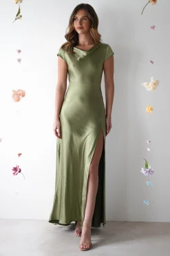 Ramona Soft Satin Maxi Dress | Olive