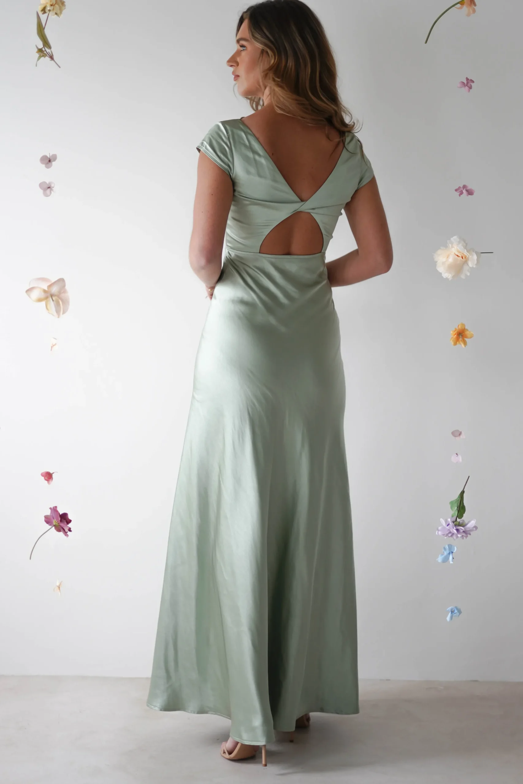 Ramona Soft Satin Maxi Dress | Sage
