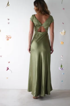 Ramona Soft Satin Maxi Dress | Olive