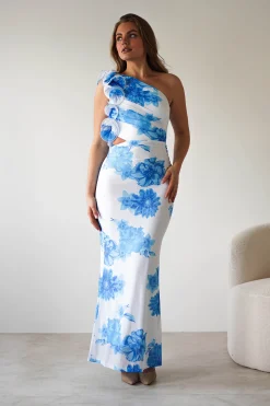 Rhia Ruffle Floral Maxi Dress | Blue/White