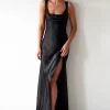 Riviera Soft Satin Maxi Gown | Black