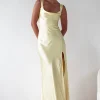 Riviera Soft Satin Maxi Gown | Yellow