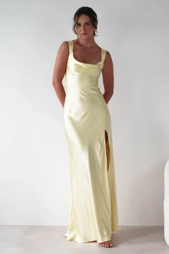 Riviera Soft Satin Maxi Gown | Yellow