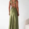 Riviera Soft Satin Maxi Gown | Olive