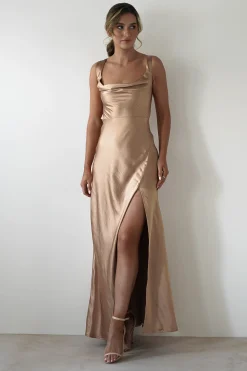Riviera Soft Satin Maxi Gown | Gold/Bronze
