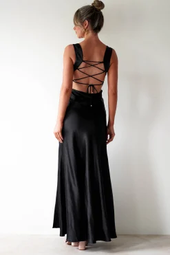 Riviera Soft Satin Maxi Gown | Black