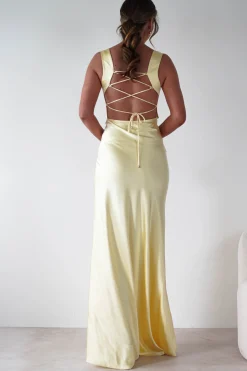 Riviera Soft Satin Maxi Gown | Yellow