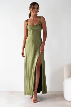 Riviera Soft Satin Maxi Gown | Olive