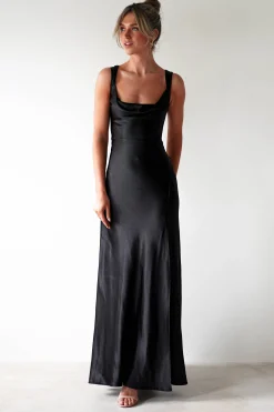 Riviera Soft Satin Maxi Gown | Black