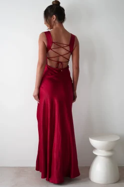 Riviera Soft Satin Maxi Gown | Berry Red