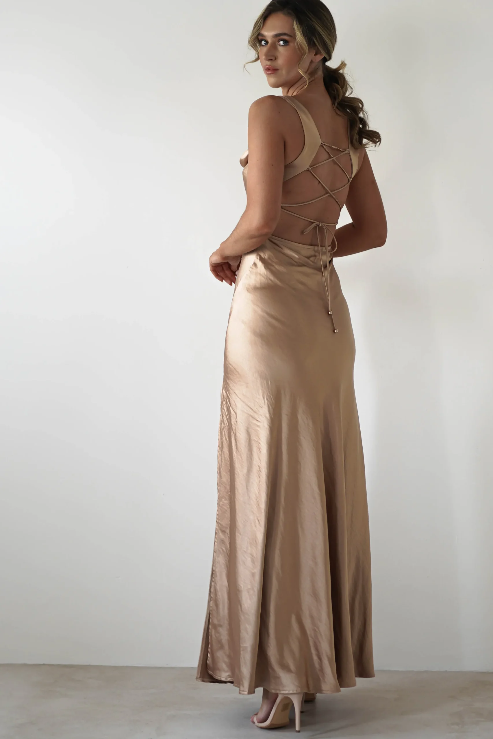 Riviera Soft Satin Maxi Gown | Gold/Bronze