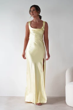 Riviera Soft Satin Maxi Gown | Yellow