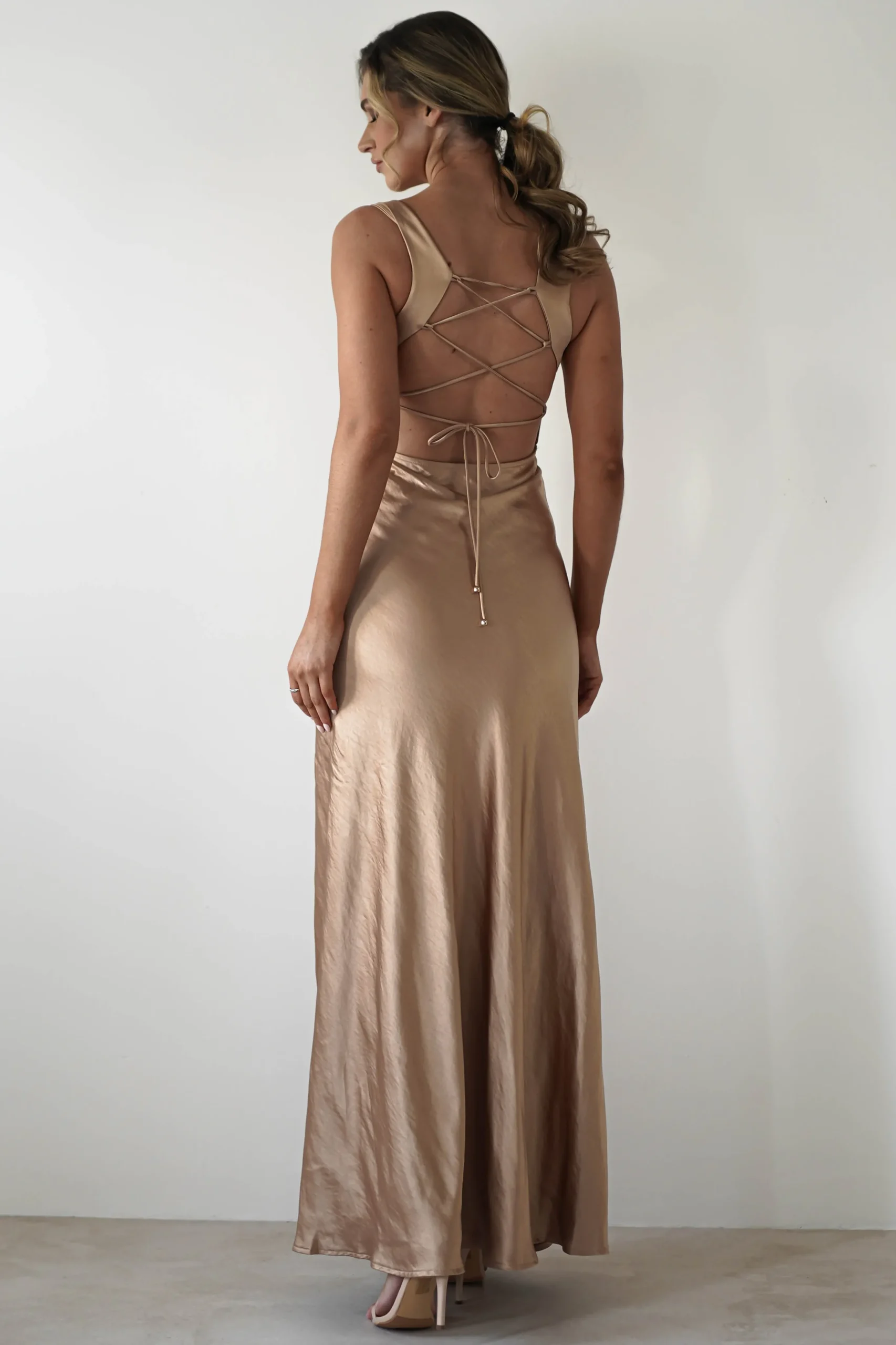 Riviera Soft Satin Maxi Gown | Gold/Bronze