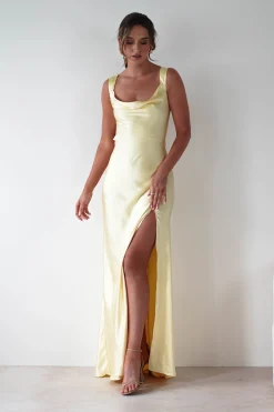 Riviera Soft Satin Maxi Gown | Yellow