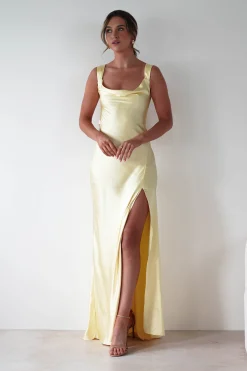 Riviera Soft Satin Maxi Gown | Yellow