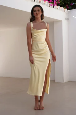 Salma Soft Matte Satin Midaxi Dress | Yellow
