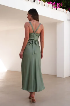 Salma Soft Matte Satin Midaxi Dress | Olive