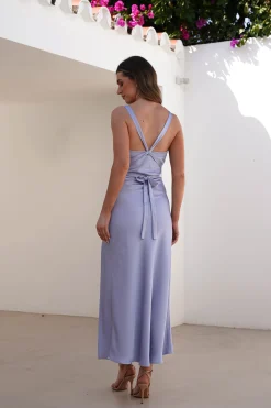Salma Soft Matte Satin Midaxi Dress | Periwinkle Blue