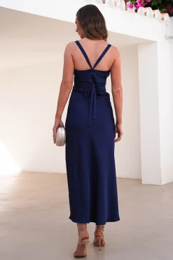 Salma Soft Matte Satin Midaxi Dress | Navy