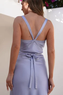 Salma Soft Matte Satin Midaxi Dress | Periwinkle Blue