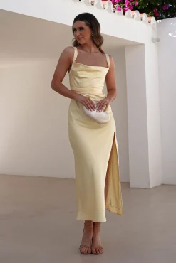 Salma Soft Matte Satin Midaxi Dress | Yellow