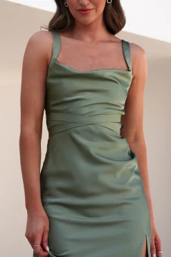 Salma Soft Matte Satin Midaxi Dress | Olive