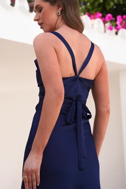 Salma Soft Matte Satin Midaxi Dress | Navy