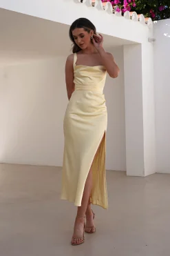Salma Soft Matte Satin Midaxi Dress | Yellow