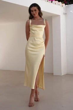 Salma Soft Matte Satin Midaxi Dress | Yellow
