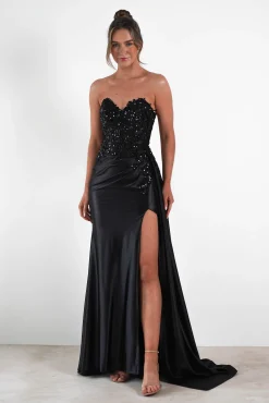 Saraya Bodycon Embellished Gown | Black