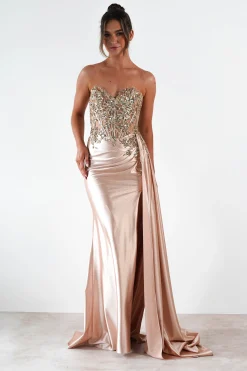 Saraya Bodycon Embellished Gown | Gold