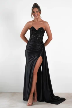 Saraya Bodycon Embellished Gown | Black
