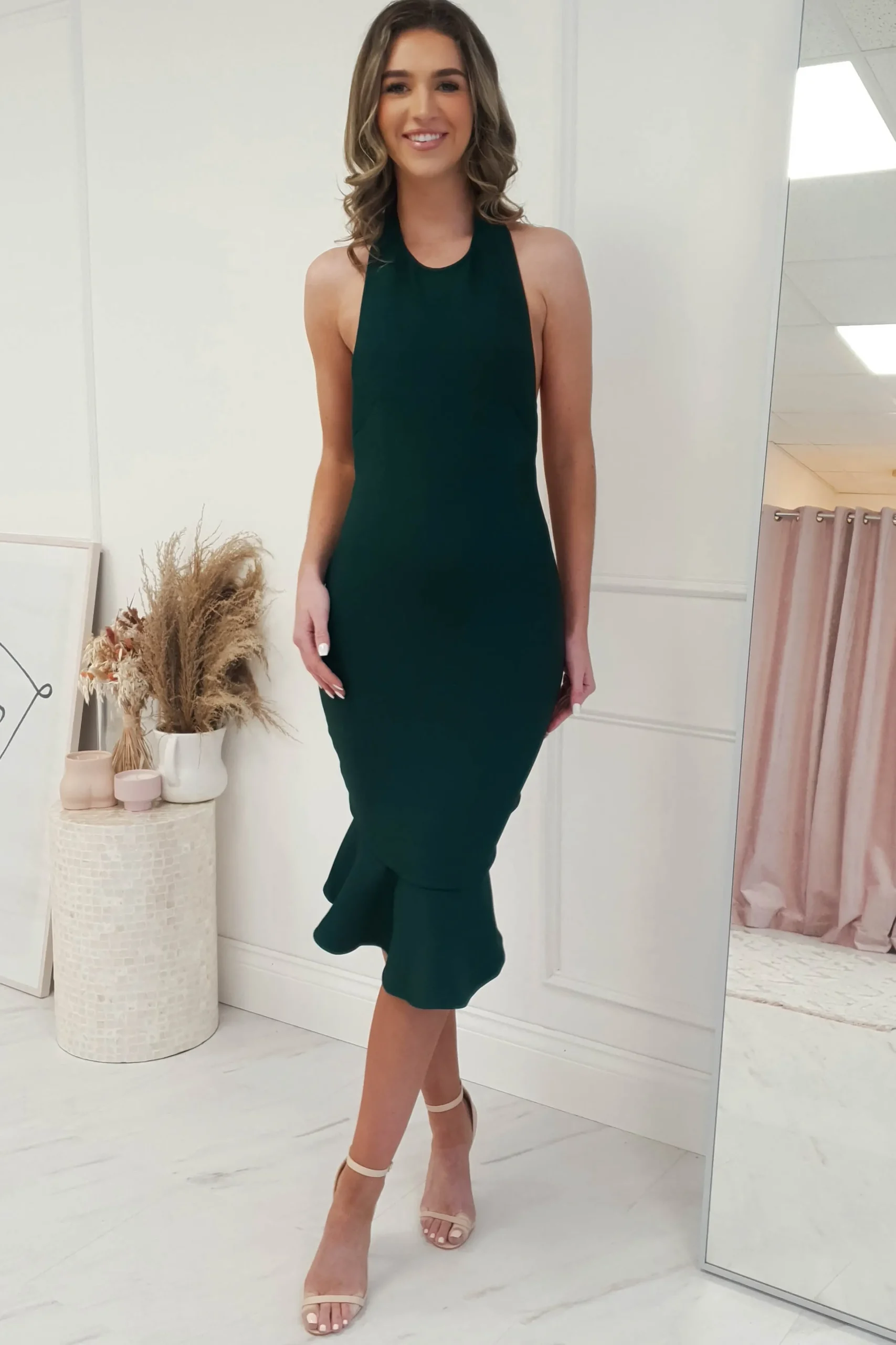 Sassy Halter Neck Bandage Dress | Forest Green