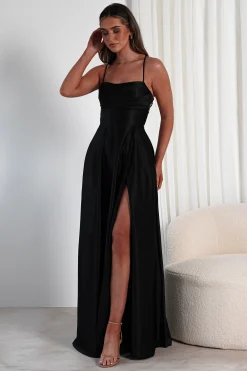 Shantal Satin Gown | Black