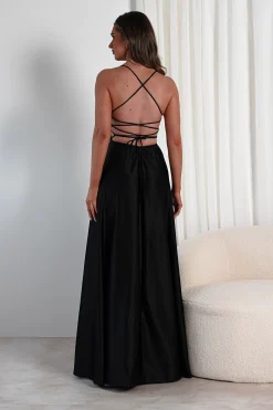 Shantal Satin Gown | Black