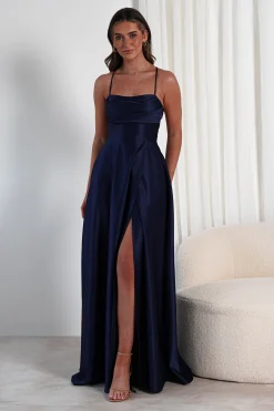 Shantal Satin Gown | Navy