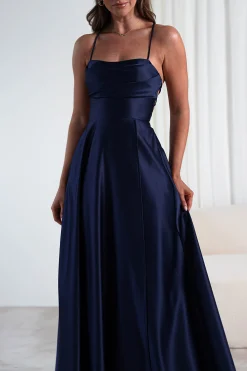 Shantal Satin Gown | Navy