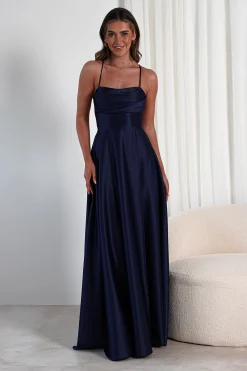 Shantal Satin Gown | Navy