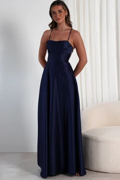 Shantal Satin Gown | Navy